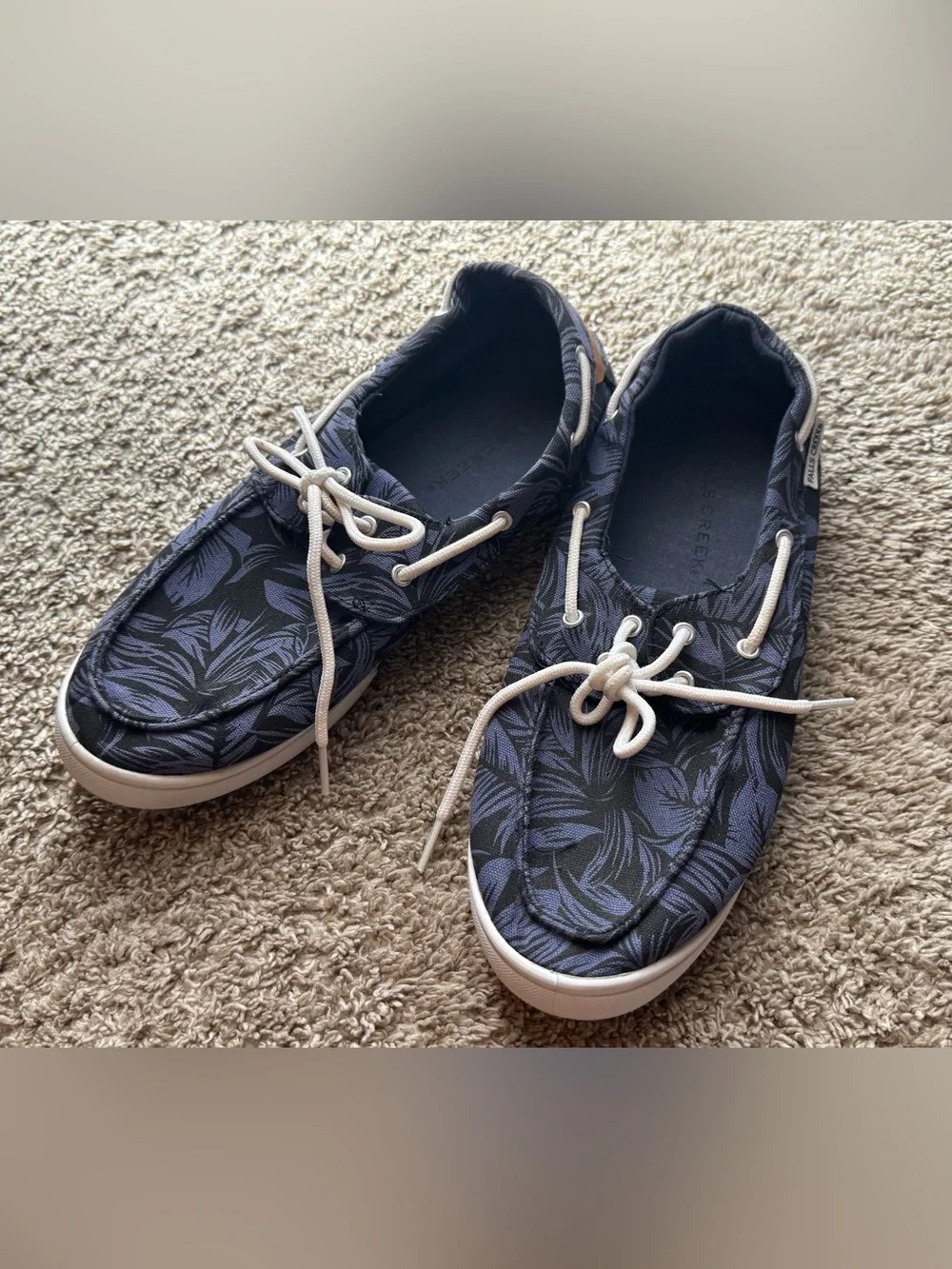 Falls Creek Men’s Boat Shoes Navy Tropical Palm Print Casual Loafers Size 10